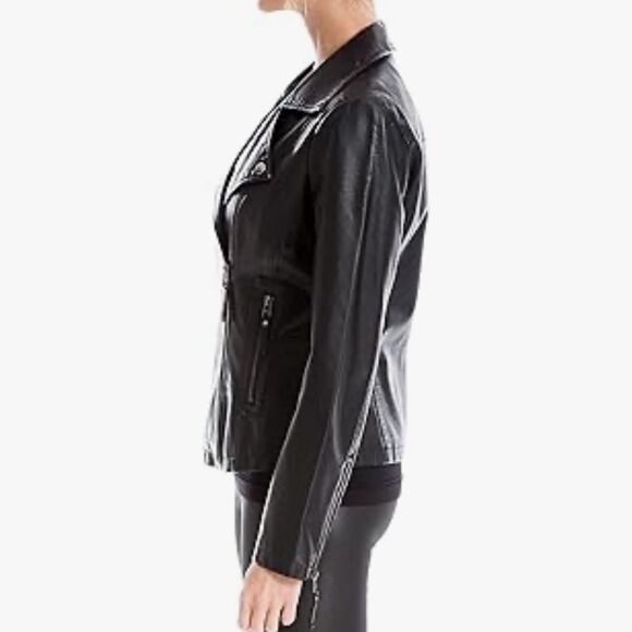 Max Studio Women's‎ Faux Leather Jacket Chocolate Large NWT in packaging - Picture 3 of 9